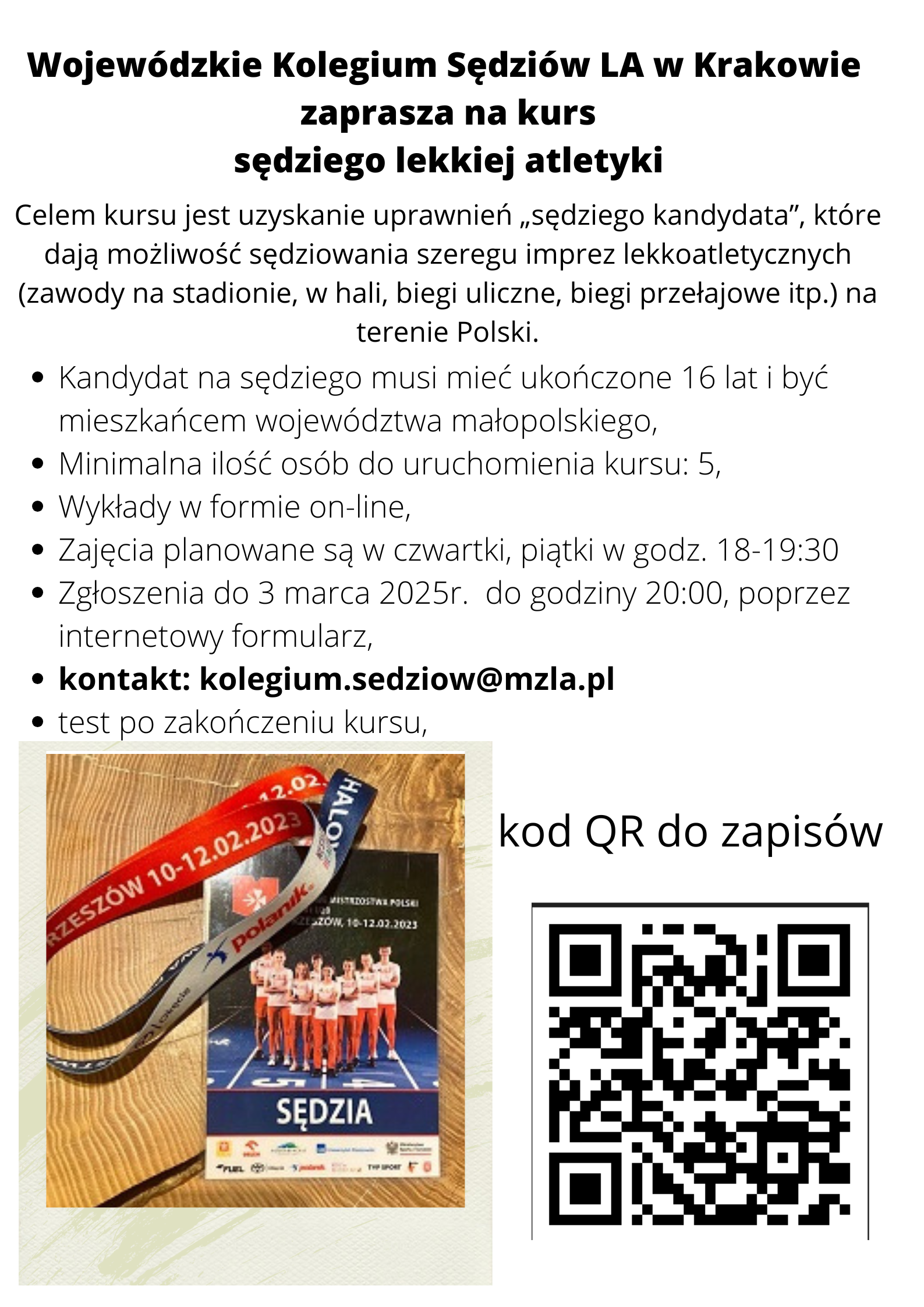 Wojewódzkie Kolegium Sędziów LA w Krakowie zaprasza bezpłatny kurs on-line na sędziego lekkiej atletyki (1)